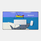 眠おもしろいるサメと魚釣り漫画 デスクマット (キーボード&マウス)