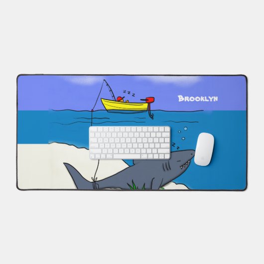 眠おもしろいるサメと魚釣り漫画 デスクマット (キーボード&マウス)