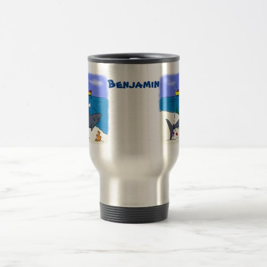 眠おもしろいるサメと魚釣り漫画 トラベルマグ (中央)