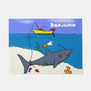 眠おもしろいるサメと魚釣り漫画 ドアマット