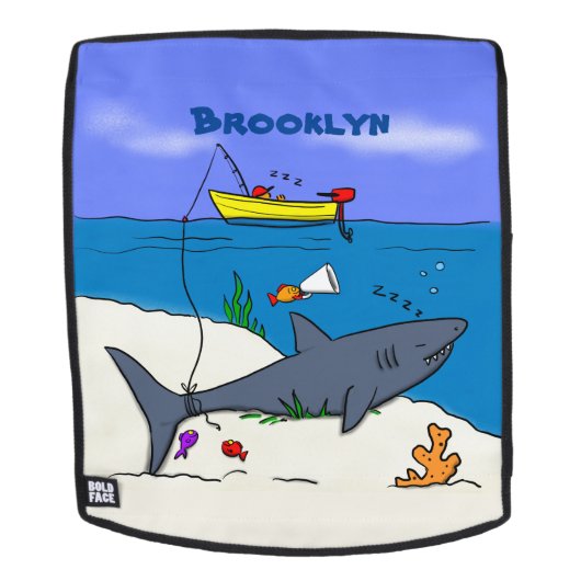 眠おもしろいるサメと魚釣り漫画 バックパック (取り外し可フェース)