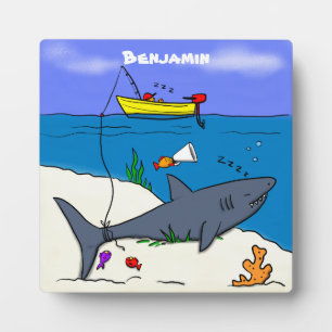 眠おもしろいるサメと魚釣り漫画 フォトプラーク