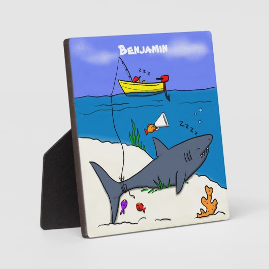 眠おもしろいるサメと魚釣り漫画 フォトプラーク (正面)