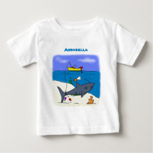 眠おもしろいるサメと魚釣り漫画 ベビーTシャツ