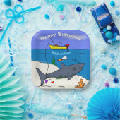 眠おもしろいるサメと魚釣り漫画 ペーパープレート (パーティー)