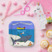 眠おもしろいるサメと魚釣り漫画 ペーパープレート (パーティー)