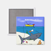 眠おもしろいるサメと魚釣り漫画 マグネット (正面/裏面)