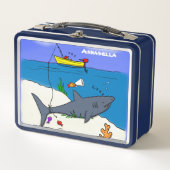 眠おもしろいるサメと魚釣り漫画 メタルランチボックス (正面)