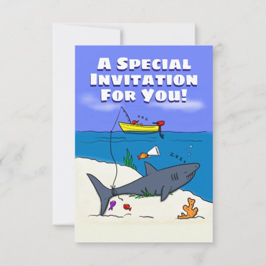眠おもしろいるサメと魚釣り漫画 招待状 (裏面)