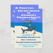 眠おもしろいるサメと魚釣り漫画 招待状 (正面/裏面)