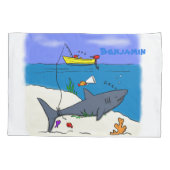 眠おもしろいるサメと魚釣り漫画 枕カバー (裏面)