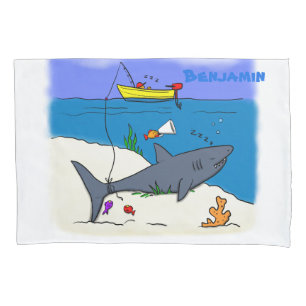 眠おもしろいるサメと魚釣り漫画 枕カバー