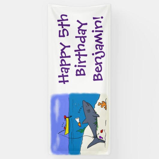 眠おもしろいるサメと魚釣り漫画 横断幕 (縦)