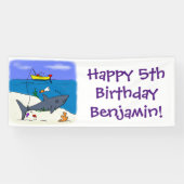 眠おもしろいるサメと魚釣り漫画 横断幕 (横)