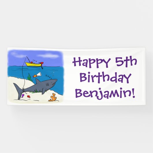 眠おもしろいるサメと魚釣り漫画 横断幕 (横)