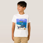 眠おもしろいるサメと魚釣り漫画 Tシャツ (正面フル)
