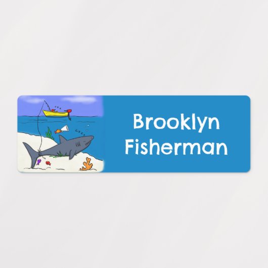 眠おもしろいるサメ魚釣り漫画パーソナライズされた ラベル (デザイン2)