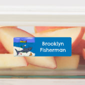 眠おもしろいるサメ魚釣り漫画パーソナライズされた ラベル (貼付)