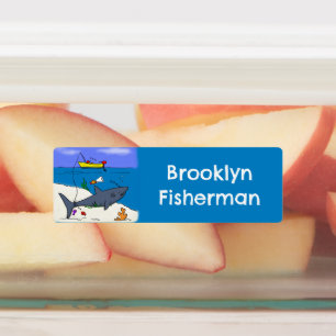 眠おもしろいるサメ魚釣り漫画パーソナライズされた ラベル