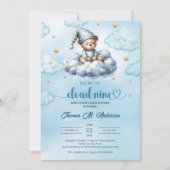 眠おもしろいるテディベア雲9赤ちゃんシャワー 招待状 (正面)