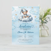 眠おもしろいるテディベア雲9赤ちゃんシャワー 招待状 (スタンド正面)