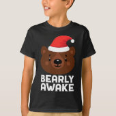 眠おもしろいる怠惰Bearly目覚める茶色のベアキリスト Tシャツ (正面)