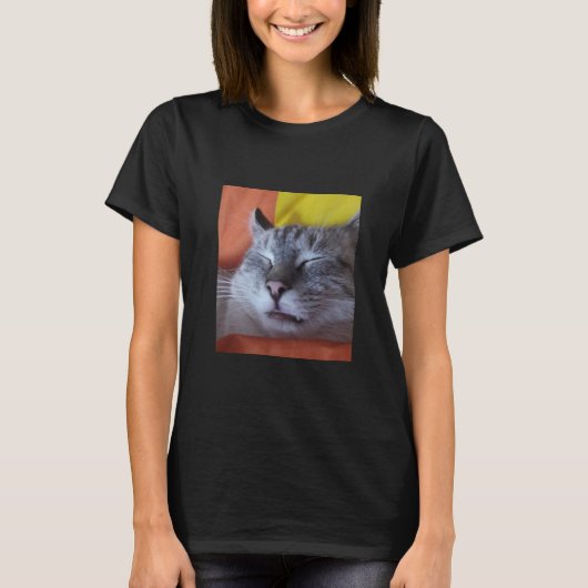 眠おもしろいる救助猫 Tシャツ (正面)