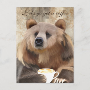 眠お洒落いコーヒー飲みクマ葉書 ポストカード