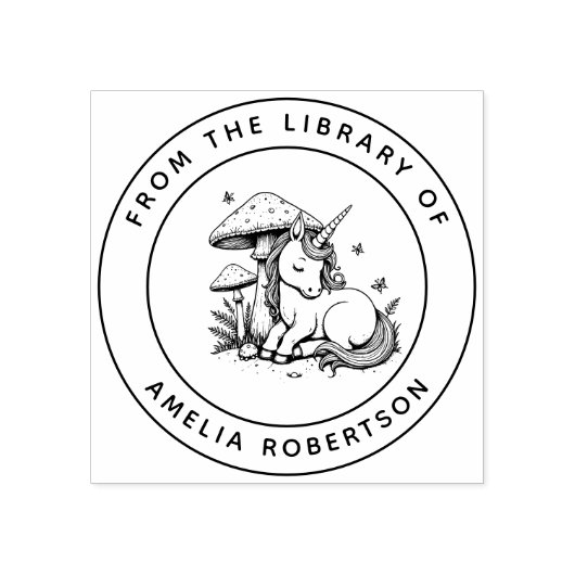 眠お洒落る一角茸の図書本 ラバースタンプ (インプリント)