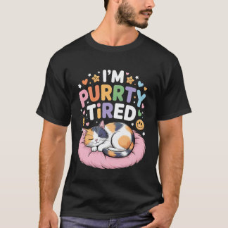 眠くて仕方ない猫のイラスト おもしろTシャツ Tシャツ