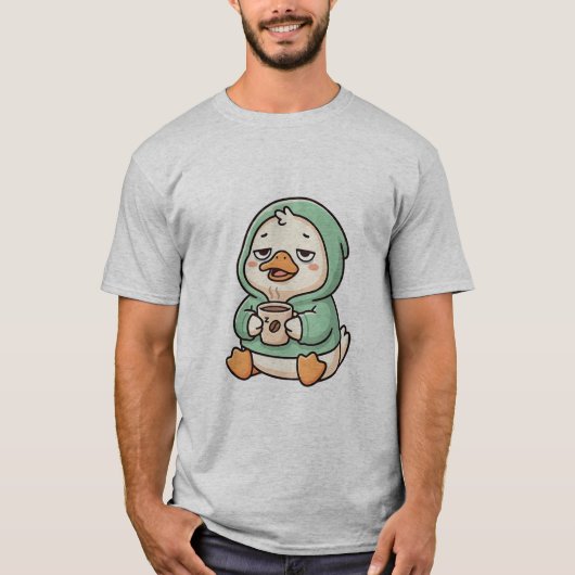 眠そうなアヒルのコーヒー好き Tシャツ (正面)