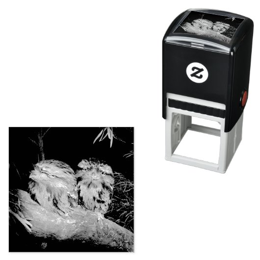 眠そうなカエルのフクロウが二羽 セルフインキングスタンプ (インサイチュ)