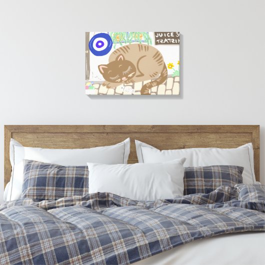 眠そうなギリシャ料理店の猫の地中海シーン キャンバスプリント (インサイチュ (寝室))