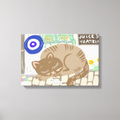 眠そうなギリシャ料理店の猫の地中海シーン キャンバスプリント (正面)