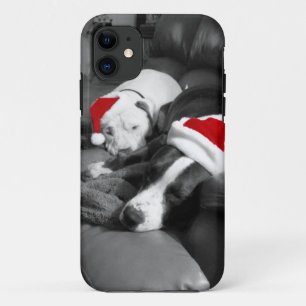 眠そうなクリスマスのピットブルパピー 可愛いサンタクロース iPhone 11 ケース