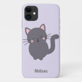 眠そうなグレー猫の紫のスマホケース Case-Mate iPhoneケース (裏面)