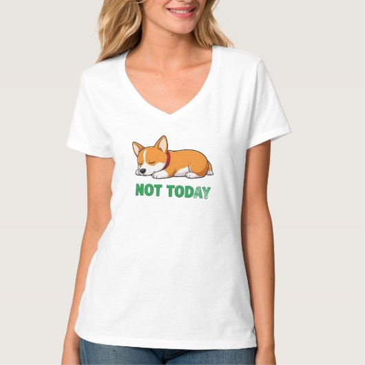 眠そうなコーギー 今日はやめとく Tシャツ (正面)