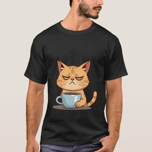 眠そうなジンジャーの猫がコーヒーを欲しがる朝 ✨🐾☕ Tシャツ (正面)