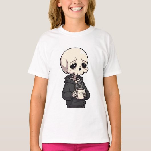 眠そうなスケルトンの子供パーカー Tシャツ (正面)