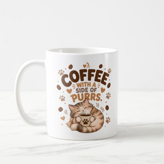 眠そうなトラ猫のカフェイン依存症 コーヒーマグカップ (左)
