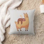 眠そうなナマケモノがラマに乗っちゃった クッション (ブランケット)
