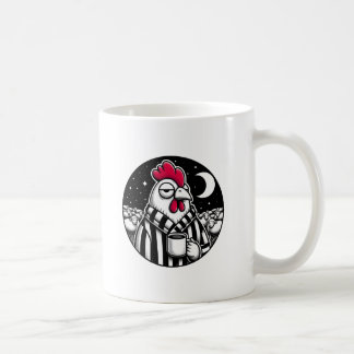 眠そうなニワトリ コーヒー好き 黒白チェック コーヒーマグカップ