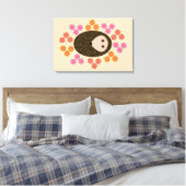 眠そうなハリネズミと花 キャンバスプリント (インサイチュ (寝室))