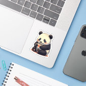 眠そうなパンダがマグカップを抱えるデザイン – ほっこりとした雰囲気 シール (ノートパソコンとiPhone)