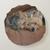 眠そうなヨークシャーテリア、もうお昼寝の時間？ ラウンドクッション (裏面)