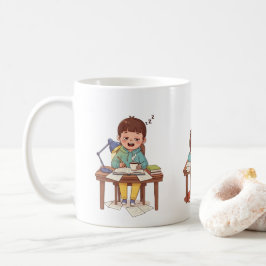 眠そうな勉強中の子供マグカップ - こどもの日マグカップ コーヒーマグカップ