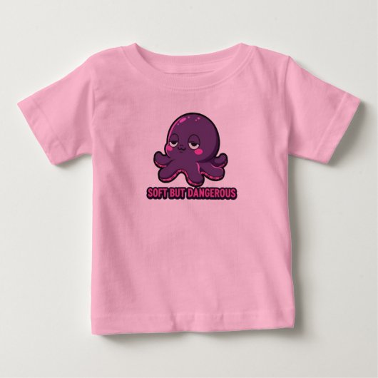 眠そうな可愛いタコの子供用トップス ベビーTシャツ (正面)