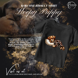 眠そうな子犬の赤ちゃん用ファインジャージーTシャツ ベビーTシャツ