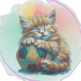 眠そうな子猫とサッカーボール ~ かわいいスポーツ好き シール