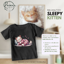眠そうな子猫のベビー用ファインジャージーTシャツ ベビーTシャツ